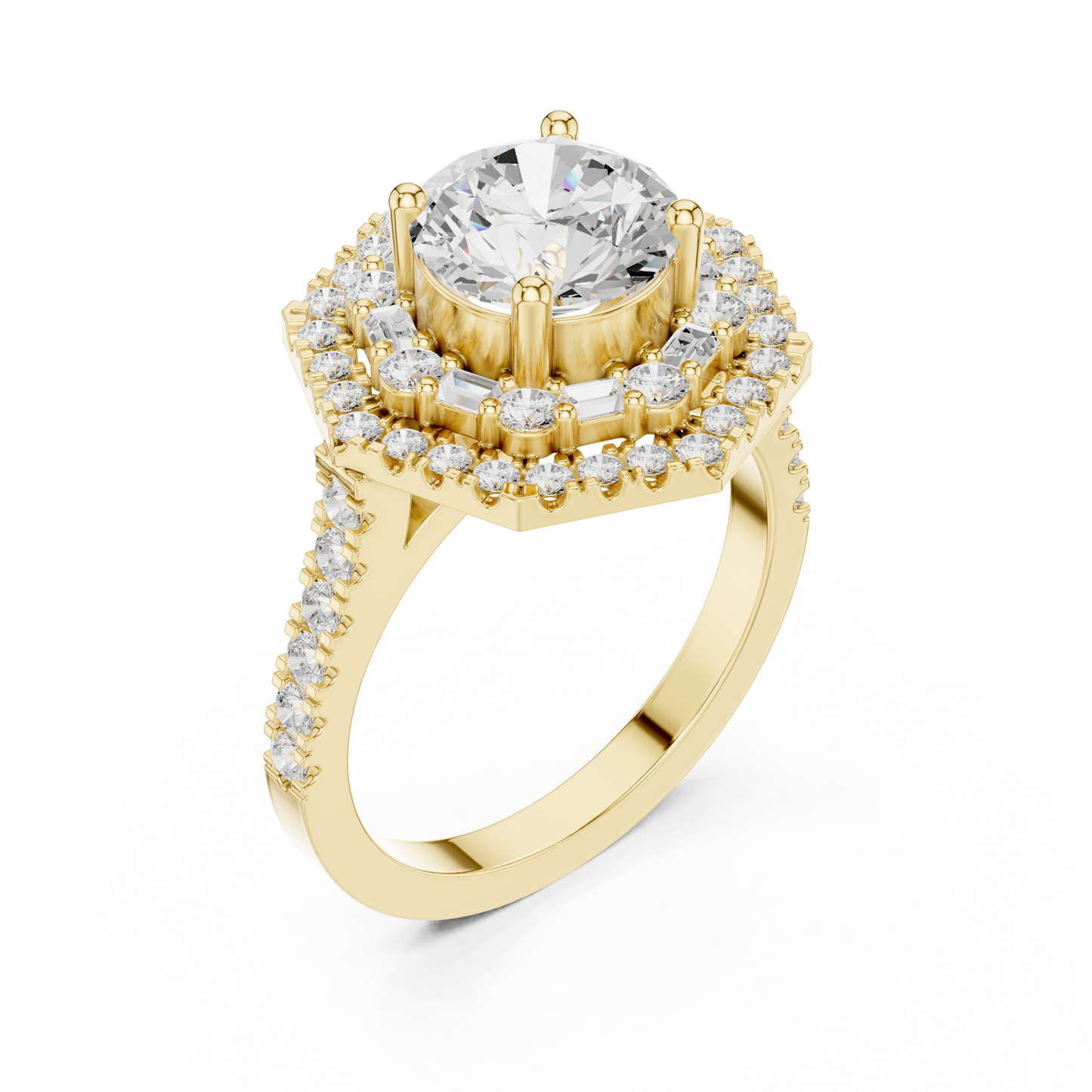 1.5 Carat Lab Grown Diamond Hexagon Double Halo Engagement Bridal Ring