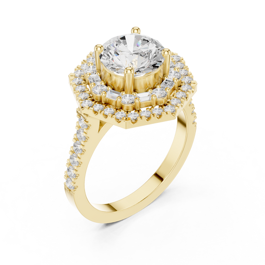 1.5 Carat Lab Grown Diamond Hexagon Double Halo Engagement Bridal Ring