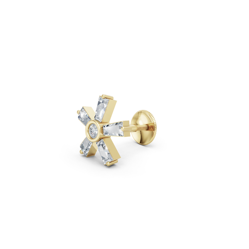 Geometric Floral Lab Diamond Nosepin in Yellow Gold – view 3