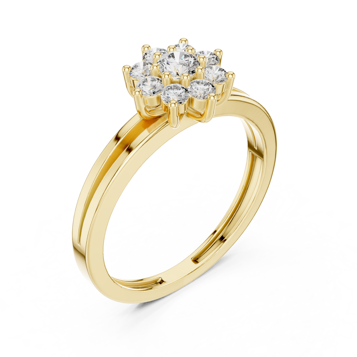 SoulShine Floral Cluster Split Shank Lab Diamond Ring in Yellow Gold – view 3