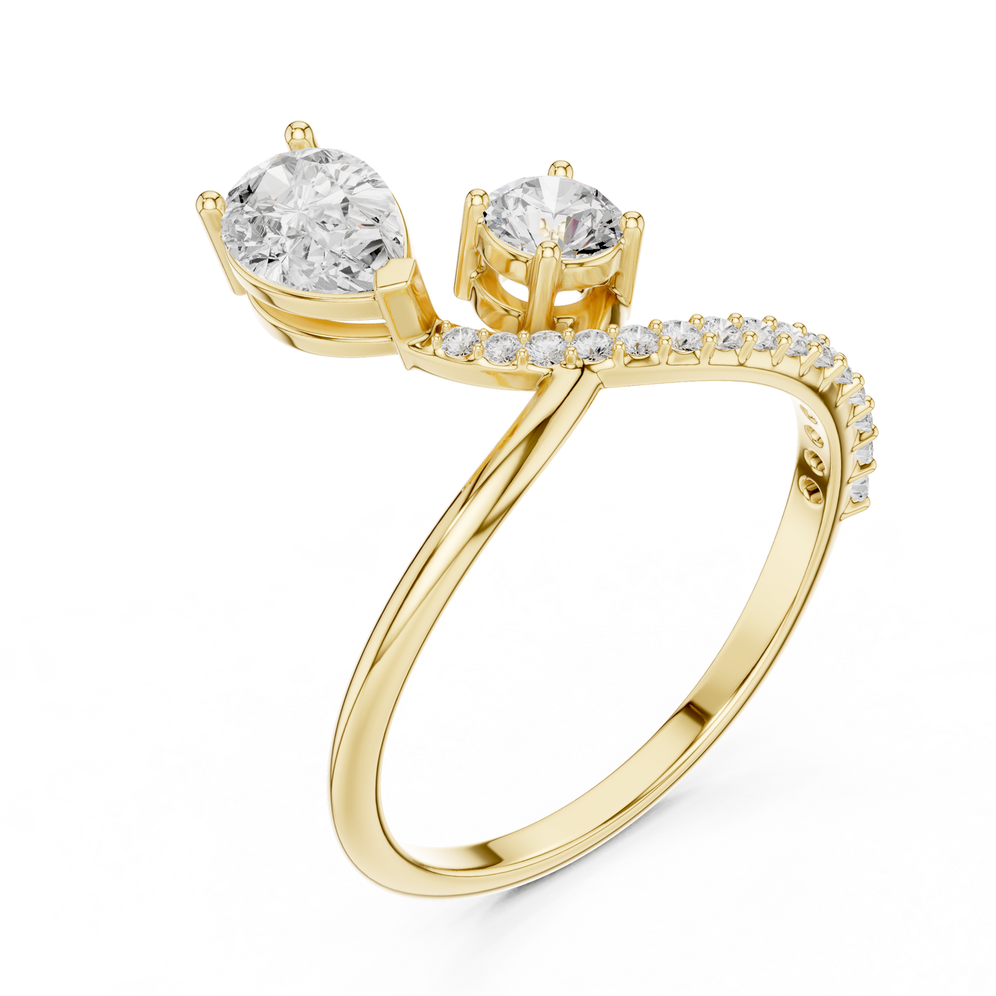 Bonded for Life Bypass Diamond Ring with Attached Pear & Round Lab Diamonds