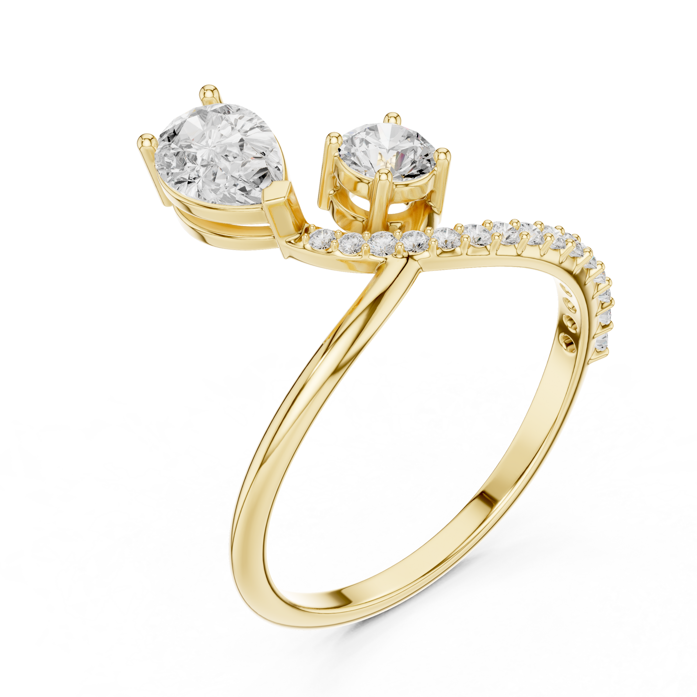 Bonded for Life Bypass Diamond Ring with Attached Pear & Round Lab Diamonds