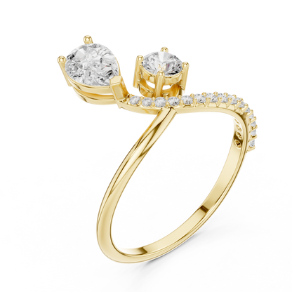 Bonded for Life Bypass Diamond Ring with Attached Pear & Round Lab Diamonds