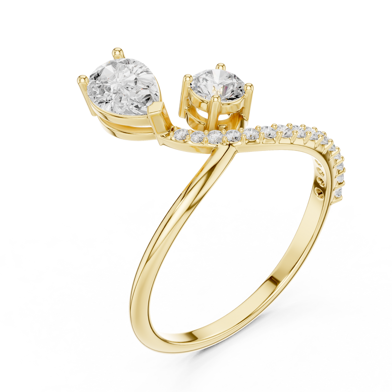Bonded for Life Bypass Diamond Ring with Attached Pear & Round Lab Diamonds