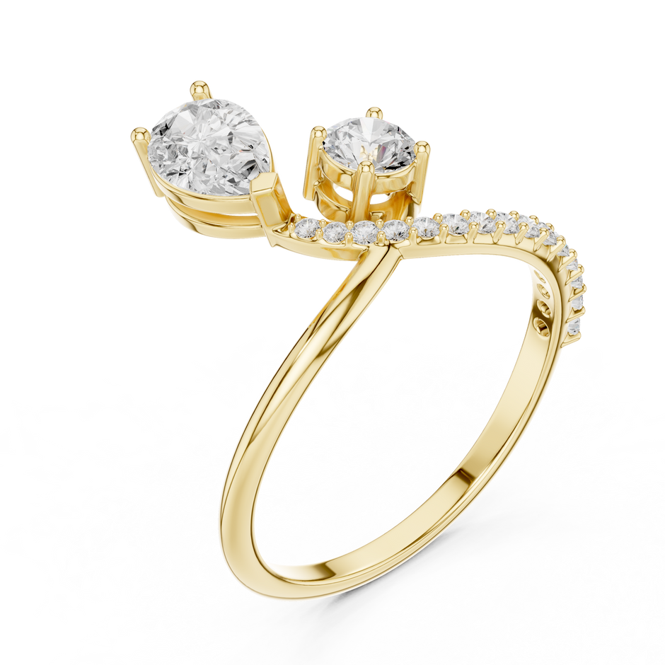Bonded for Life Bypass Diamond Ring with Attached Pear & Round Lab Diamonds