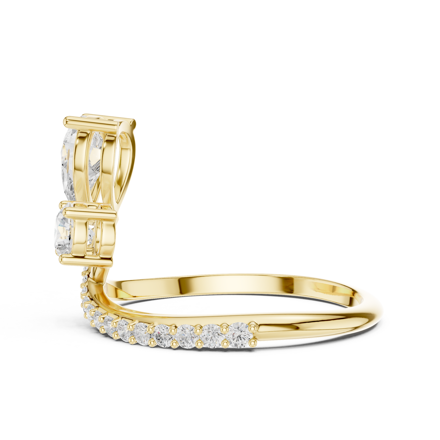 Bonded for Life Bypass Diamond Ring with Attached Pear & Round Lab Diamonds
