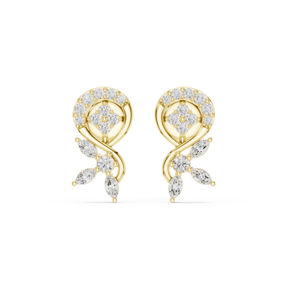 Paisley Leaves Lab Diamonds Stud Earrings