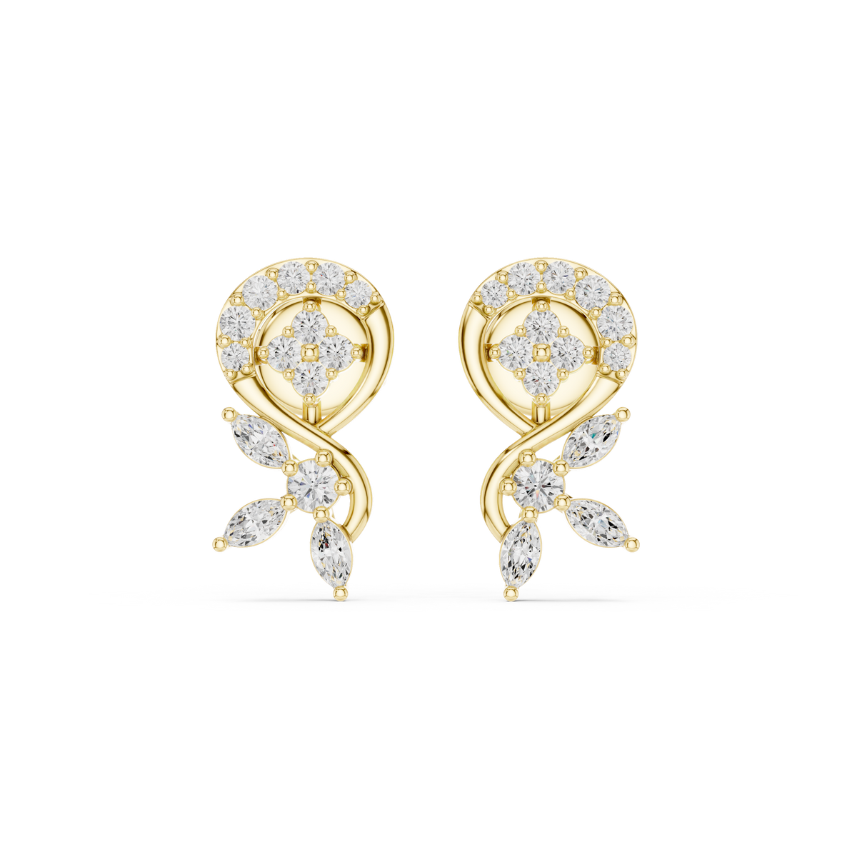 Paisley Leaves Lab Diamonds Stud Earrings