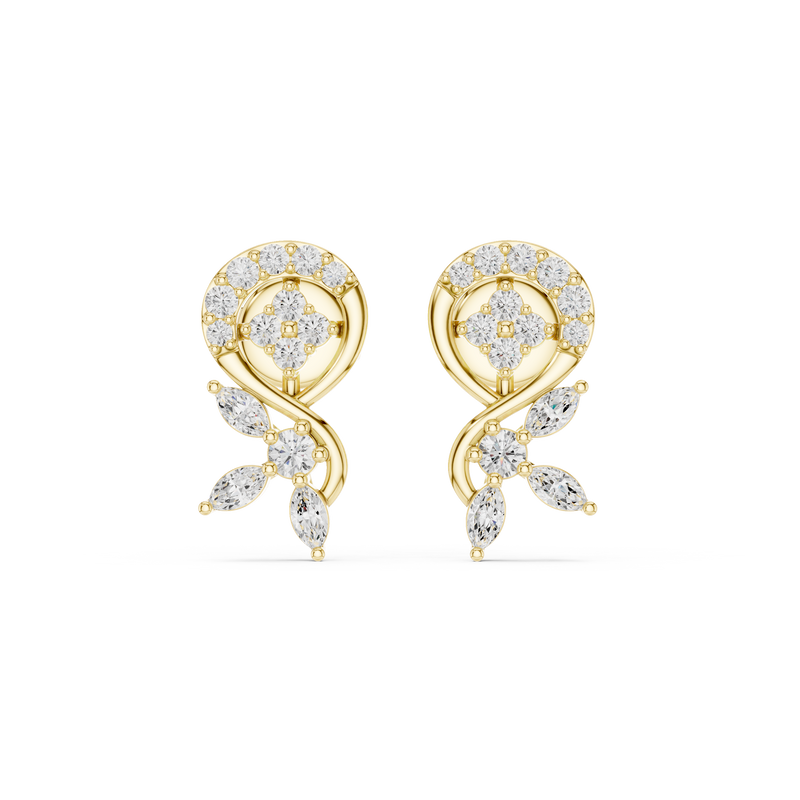 Paisley Leaves Lab Diamonds Stud Earrings