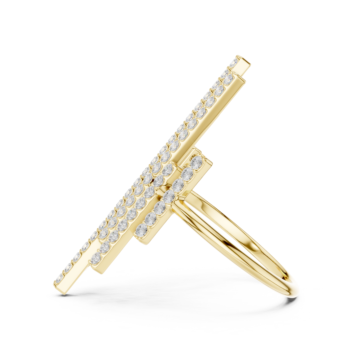 Midnight Skyline Spark Lab Diamond Bar Ring For Parties in Yellow Gold – view 3