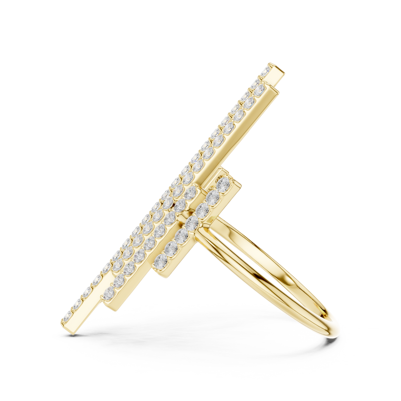 Midnight Skyline Spark Lab Diamond Bar Ring For Parties in Yellow Gold – view 3