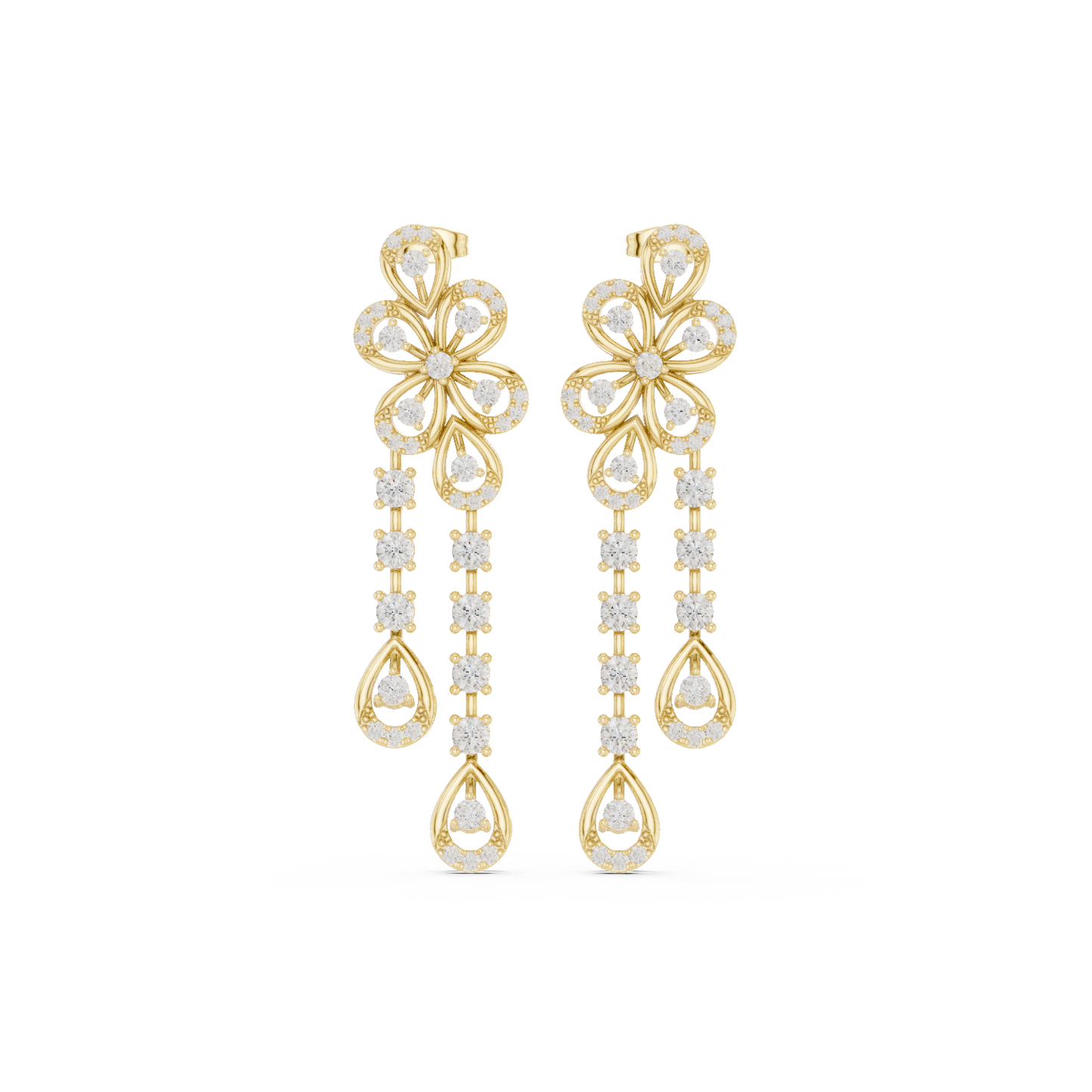 Blooming Grace Lab Diamond Floral Dangler Earrings For Wedding & Parties