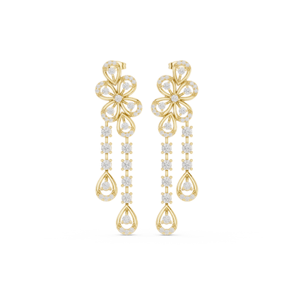 Blooming Grace Lab Diamond Floral Dangler Earrings For Wedding & Parties