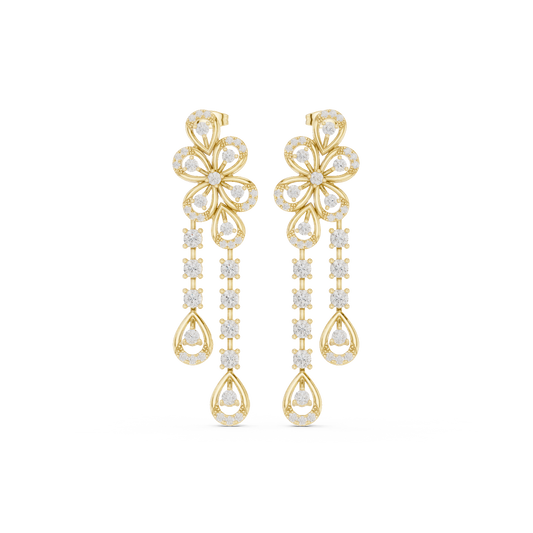 Blooming Grace Lab Diamond Floral Dangler Earrings For Wedding & Parties