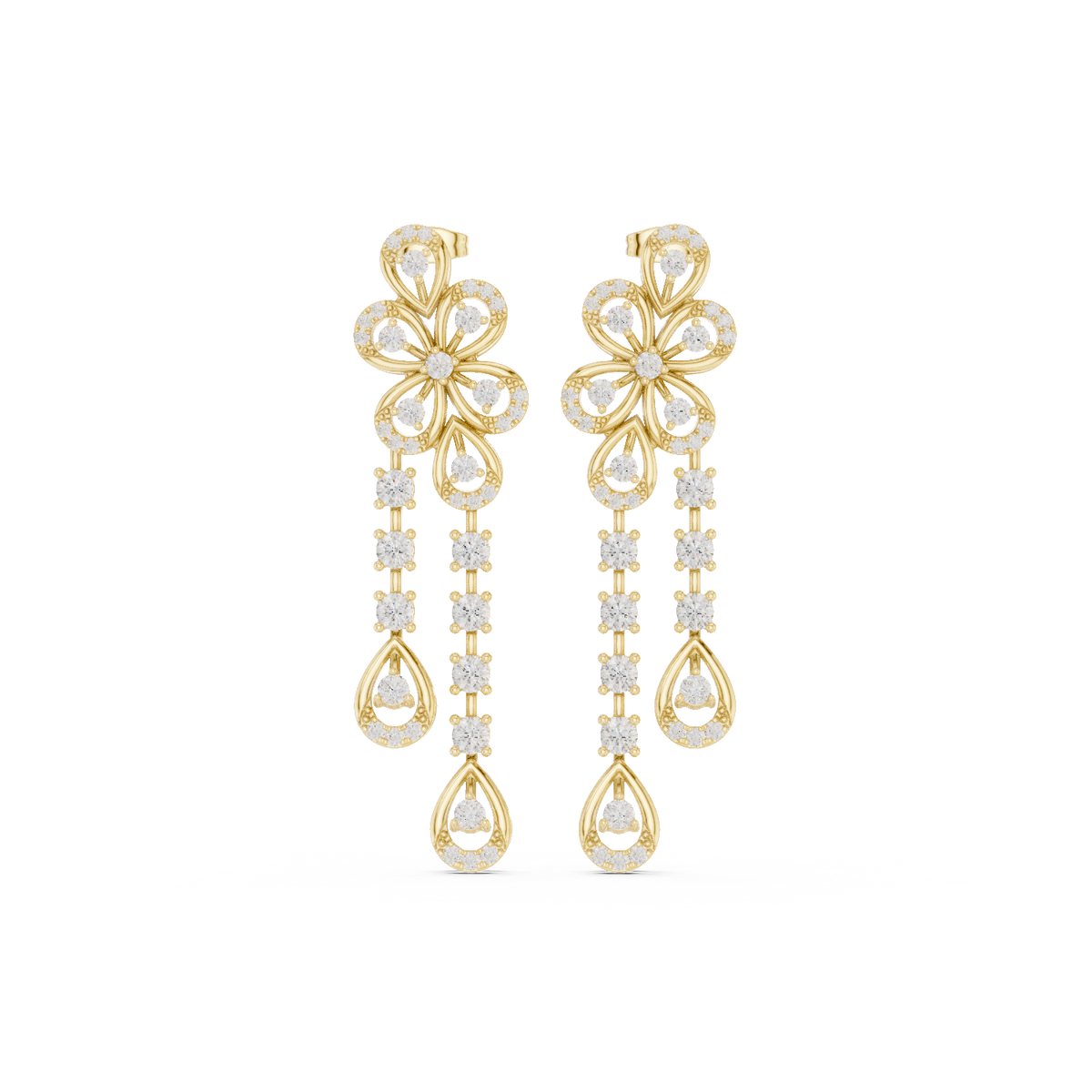 Blooming Grace Lab Diamond Floral Dangler Earrings For Wedding & Parties