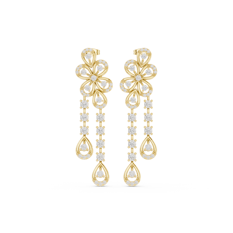 Blooming Grace Lab Diamond Floral Dangler Earrings For Wedding & Parties