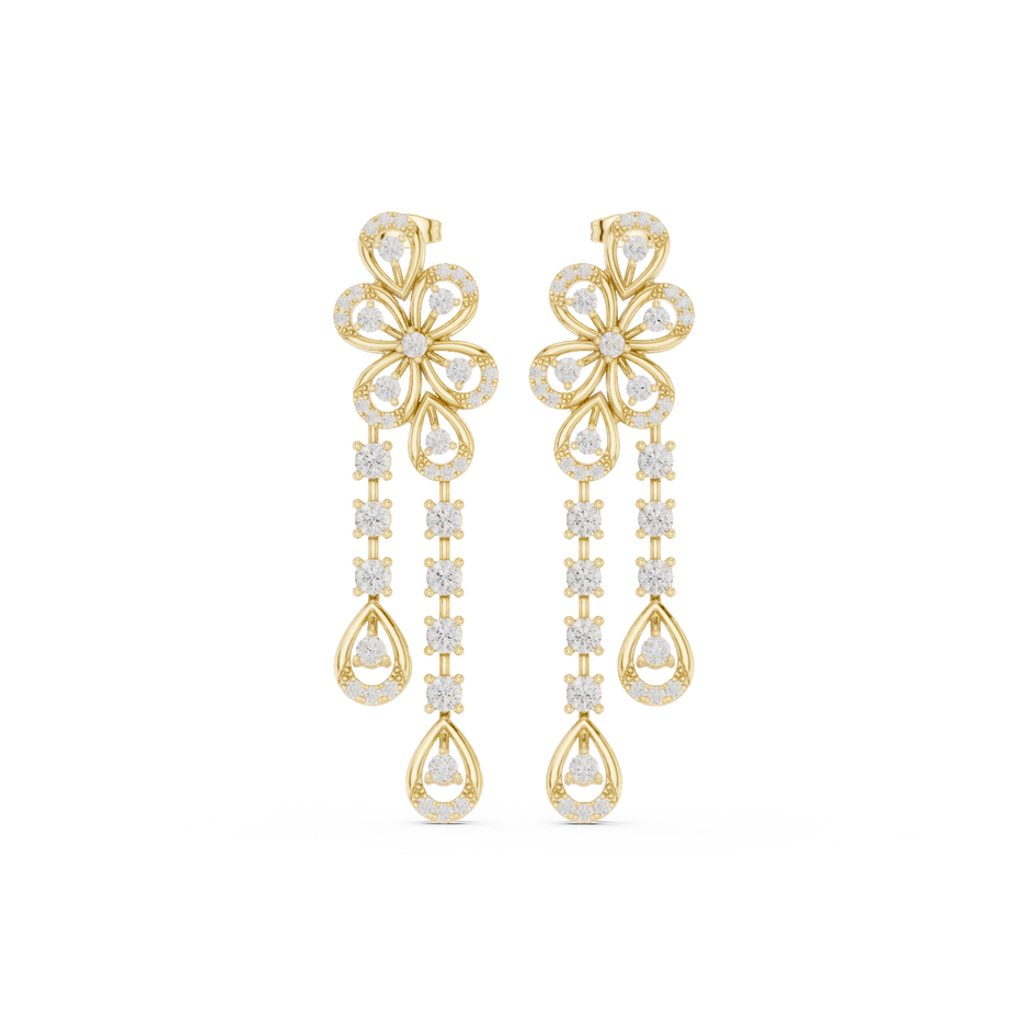 Blooming Grace Lab Diamond Floral Dangler Earrings For Wedding & Parties