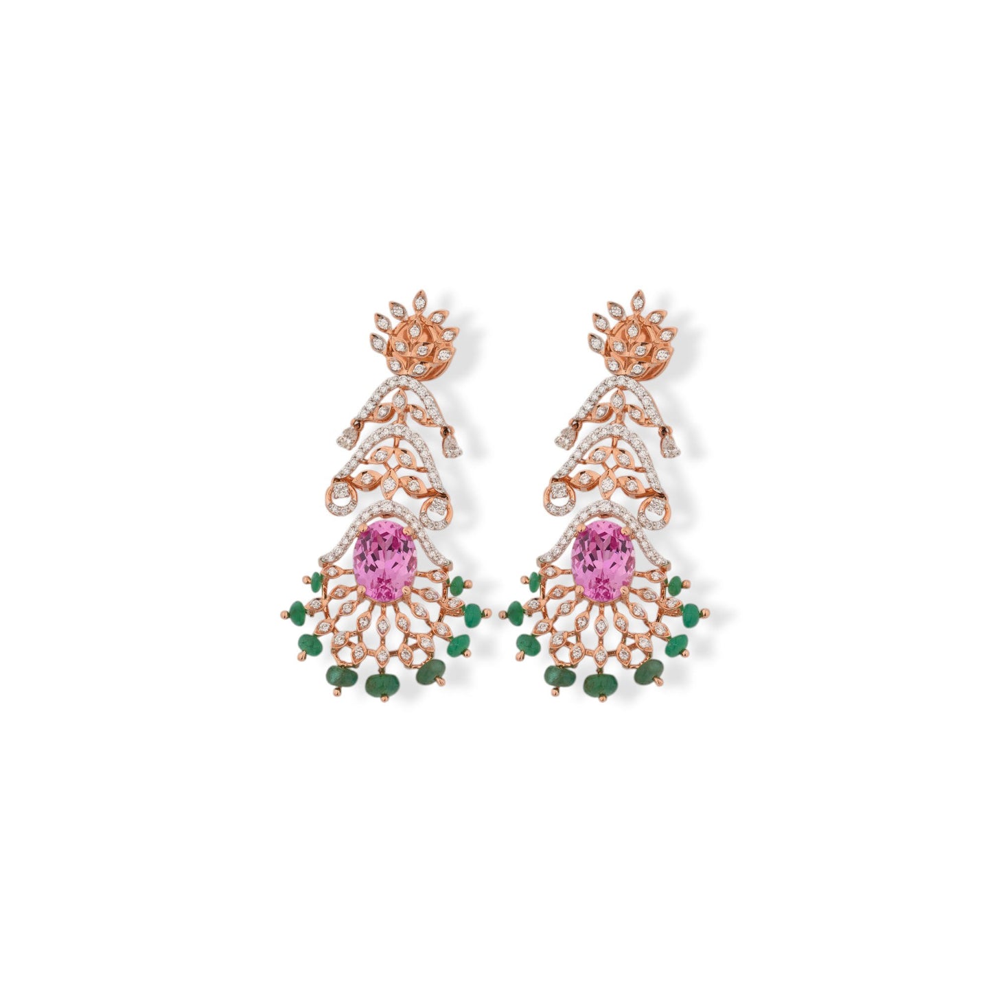 Royal Colombian Pink & Green Moti Lab Diamond Necklace Set for Women – With Earrings