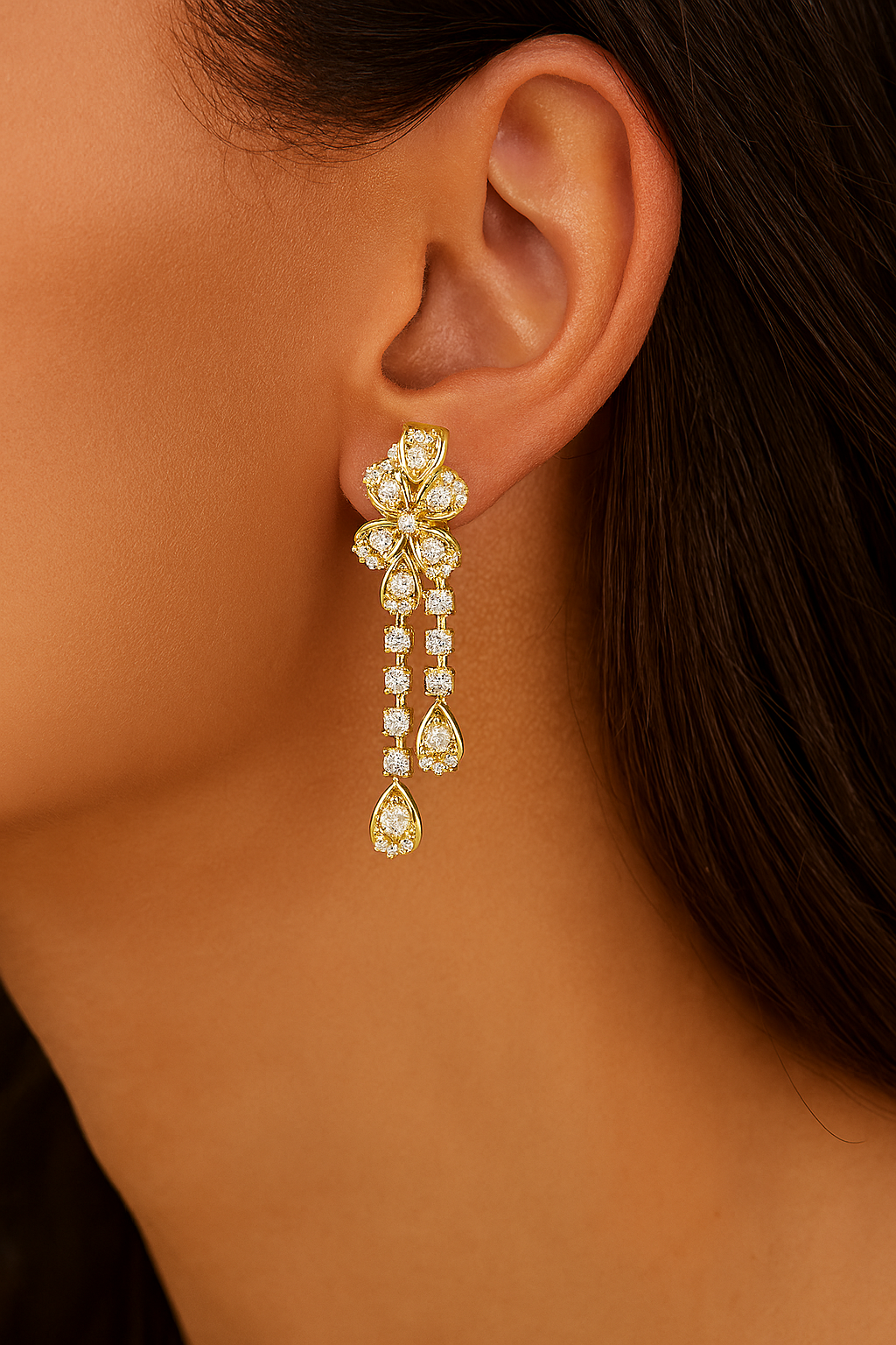 Blooming Grace Lab Diamond Floral Dangler Earrings For Wedding & Parties
