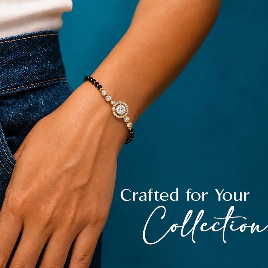 Round Solitaire & Accent Diamond Black-Bead Mangalsutra Bracelet