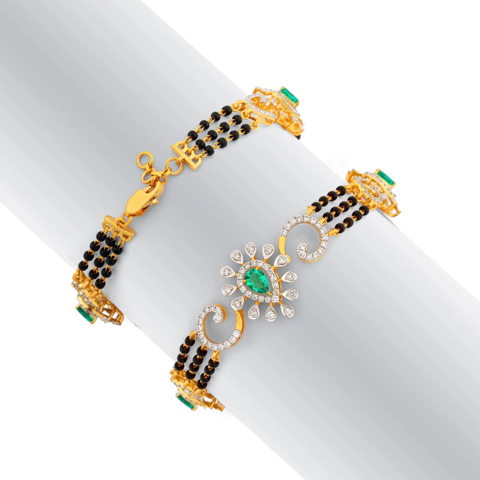 Colourstone Accent Round Diamond Black-Bead Mangalsutra Bracelet