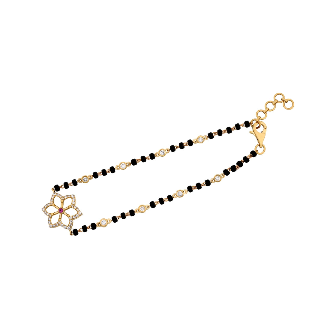 Delicate Round Diamond Black-Bead Mangalsutra Bracelet