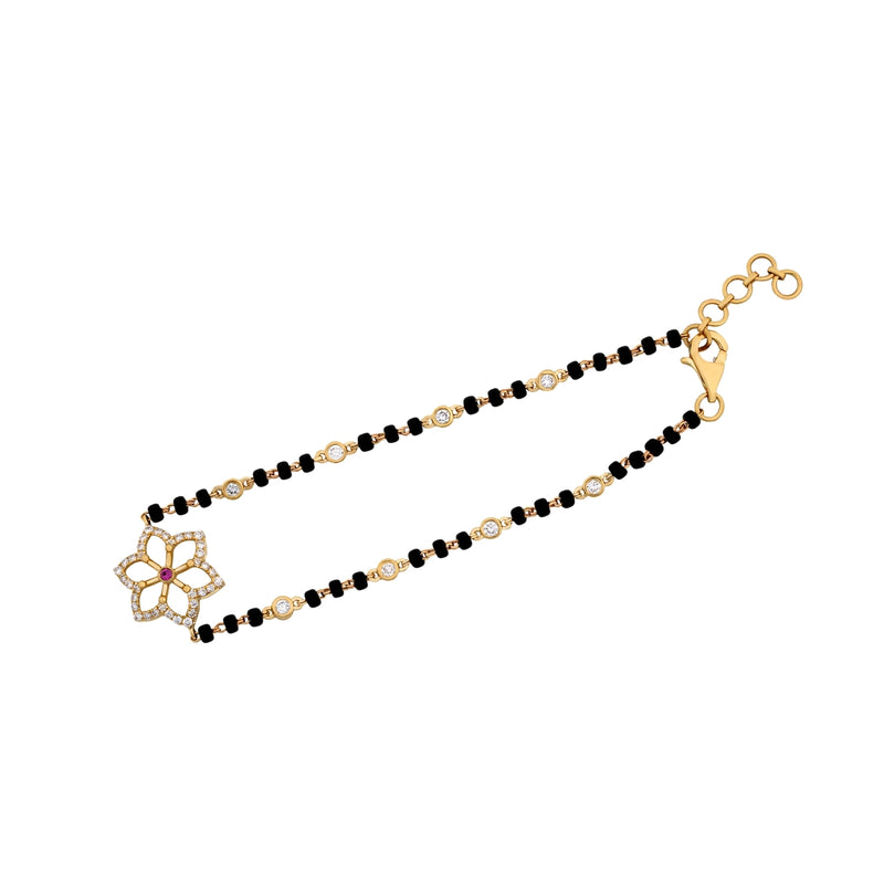 Delicate Round Diamond Black-Bead Mangalsutra Bracelet