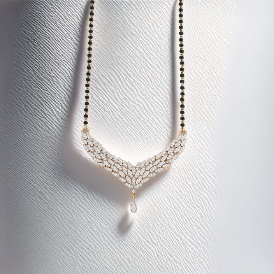 Classic Round Diamond Black-Bead Mangalsutra Necklace