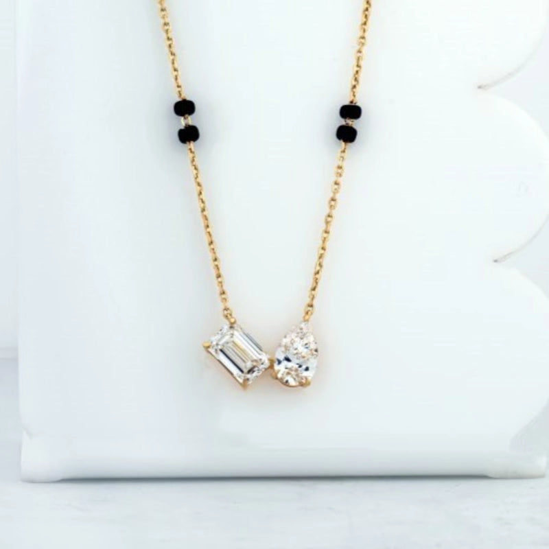 Twin Fancy-Cut Diamond Black-Bead Mangalsutra Necklace