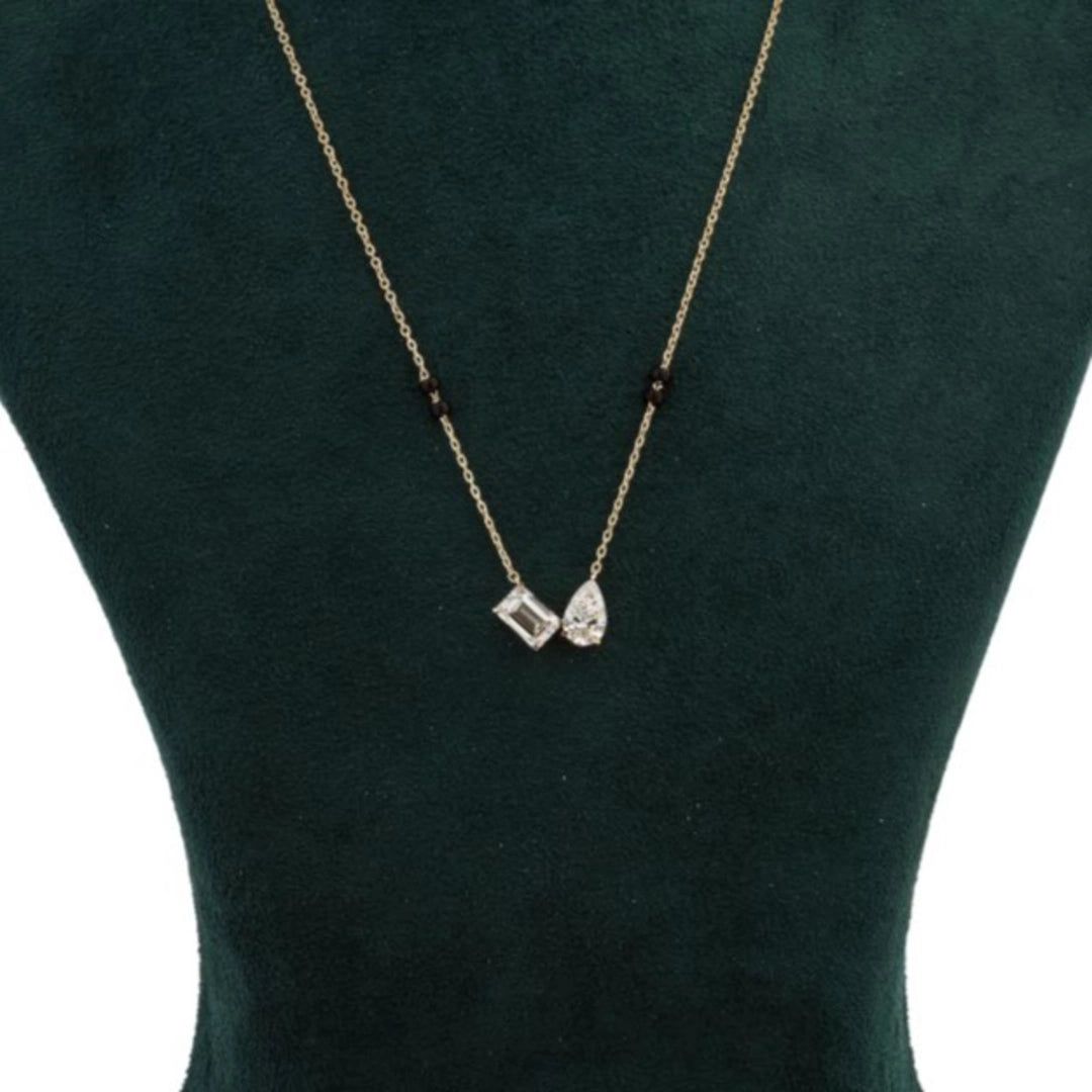 Twin Fancy-Cut Diamond Black-Bead Mangalsutra Necklace