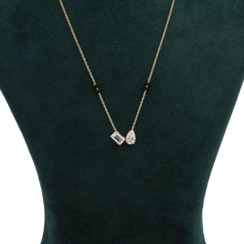 Twin Fancy-Cut Diamond Black-Bead Mangalsutra Necklace