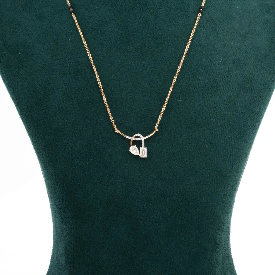 Twin Fancy-Cut & Round Diamond Black-Bead Mangalsutra Necklace