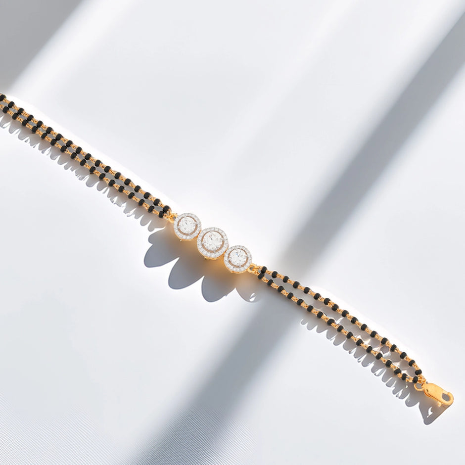 Classic Round Diamond Black-Bead Mangalsutra Bracelet