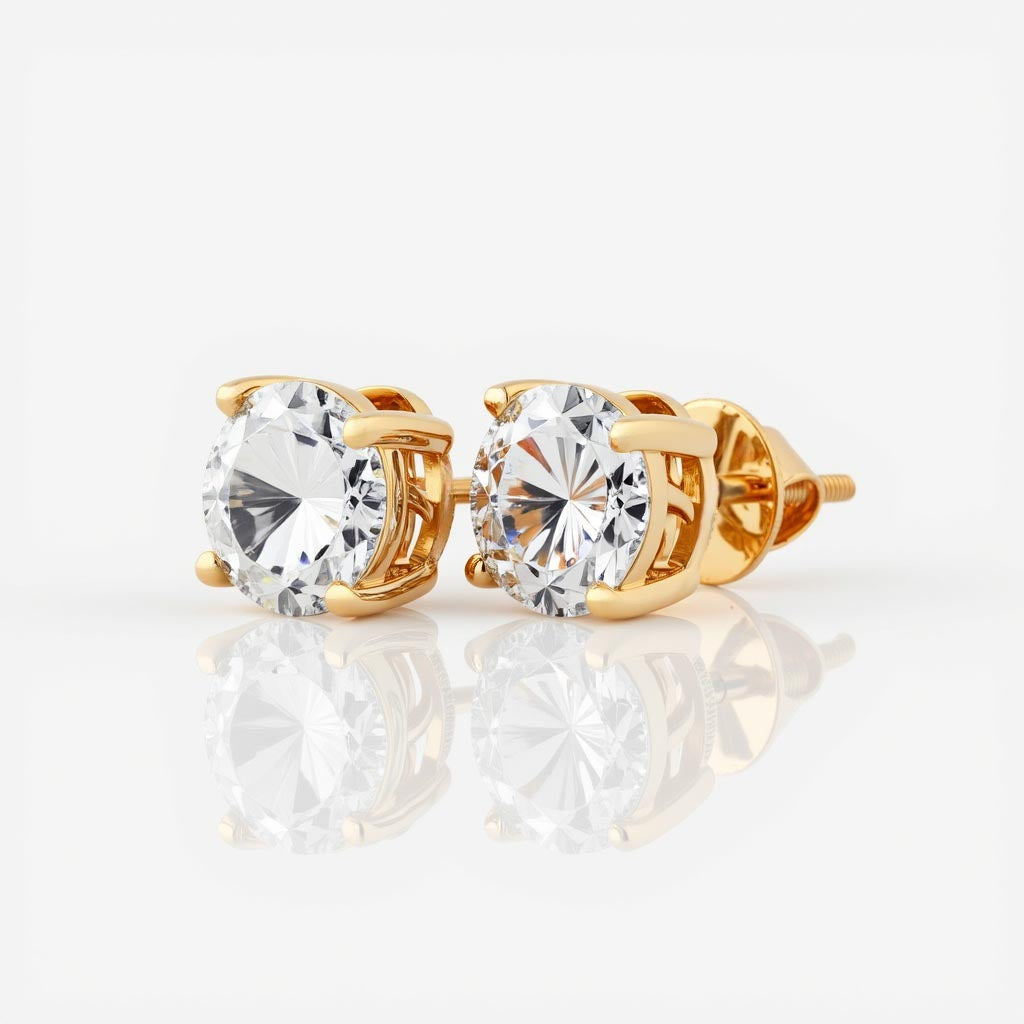 Classic Gold Studs in 2 Carat Lab Diamond