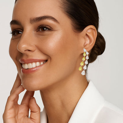 Long Drop Dancing Earring in Pear Lab Diamond and Yellow Sapphire