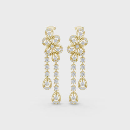 Blooming Grace Lab Diamond Floral Dangler Earrings For Wedding & Parties