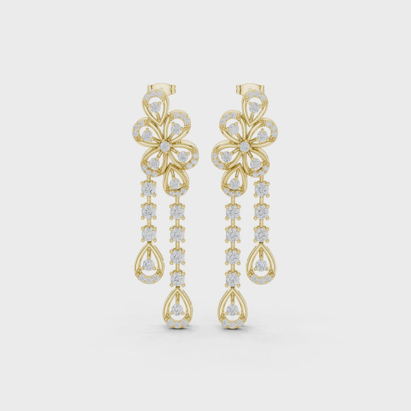 Blooming Grace Lab Diamond Floral Dangler Earrings For Wedding & Parties