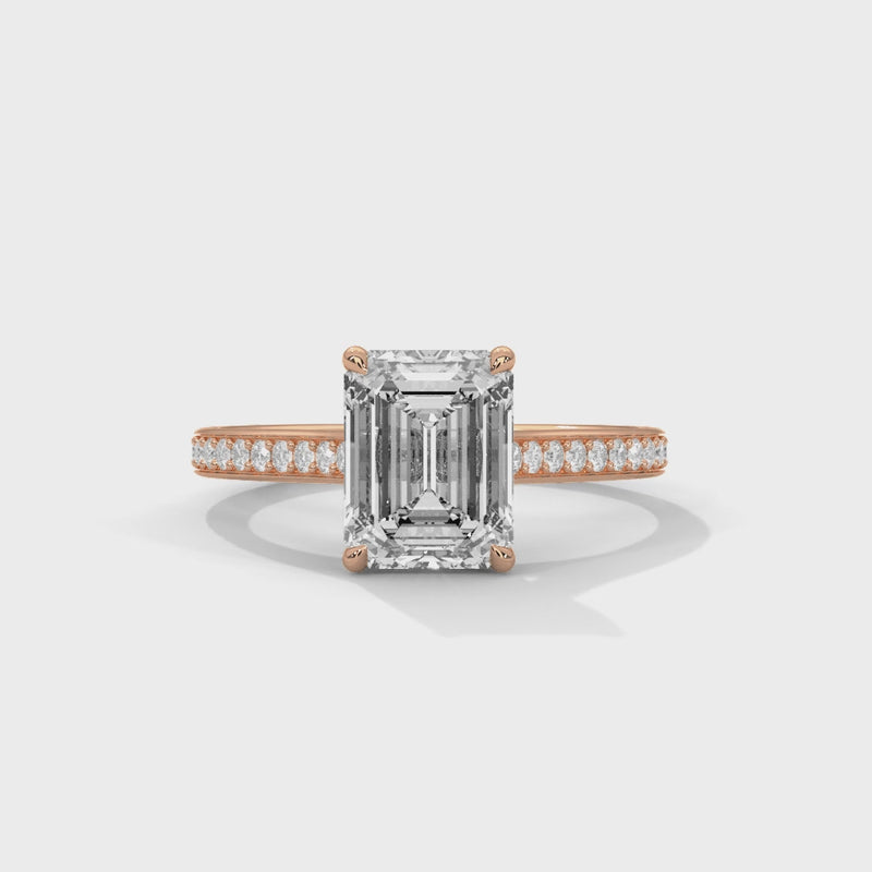 Celestial Emerald Spark Lab Diamond Ring – 2 Carat Solitaire with Pavé Side Band for Women