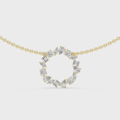 Celestial Circle Necklace with Multi-Shape Lab Grown Diamonds – Luxe Modern Pendant for Women