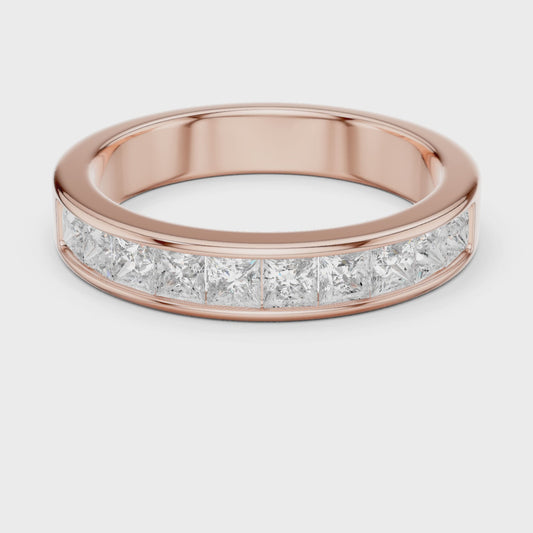 Princess Cut Channel Set Half Eternity Ring in 1 Carat Lab Diamond
