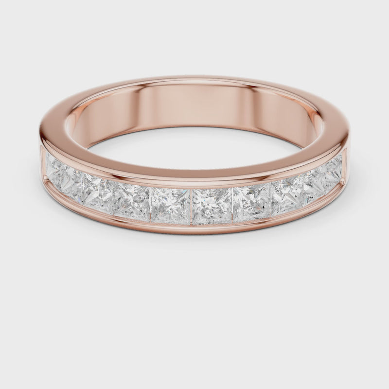 Princess Cut Channel Set Half Eternity Ring in 1 Carat Lab Diamond