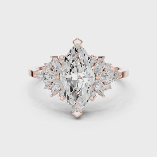 1.5 Carat Marquise-cut Centerpiece Cluster Lab Diamond Ring with Floral-inspired Arrangement