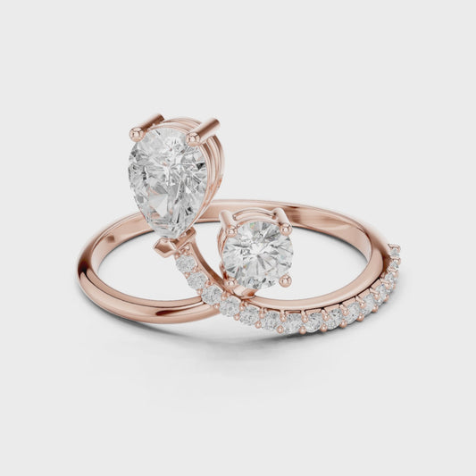 Bonded for Life Bypass Diamond Ring with Attached Pear & Round Lab Diamonds