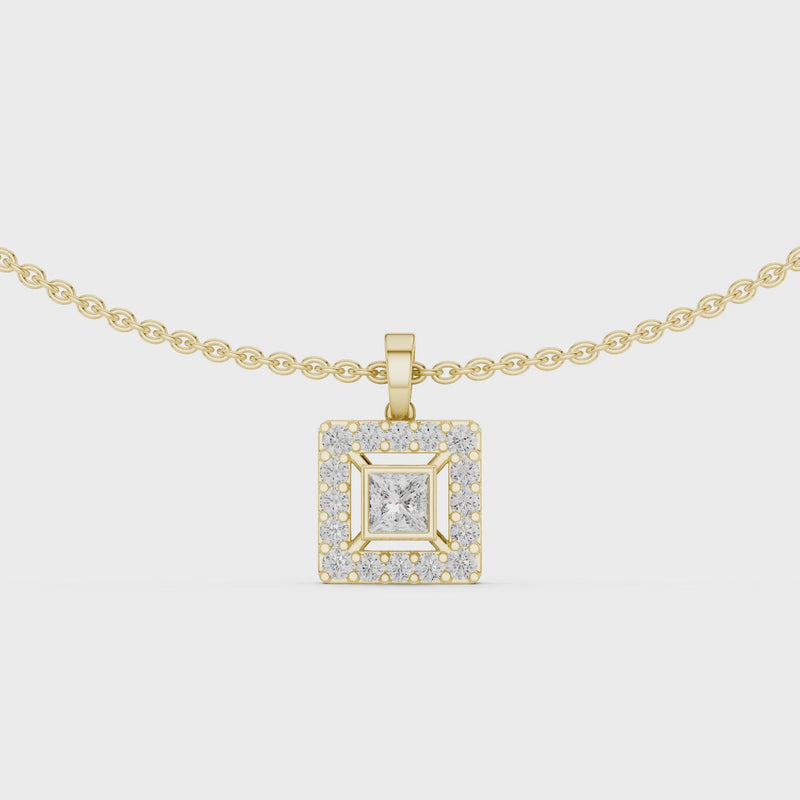 Royal Minimalism Halo Princess Pendant Necklace in Lab Diamonds