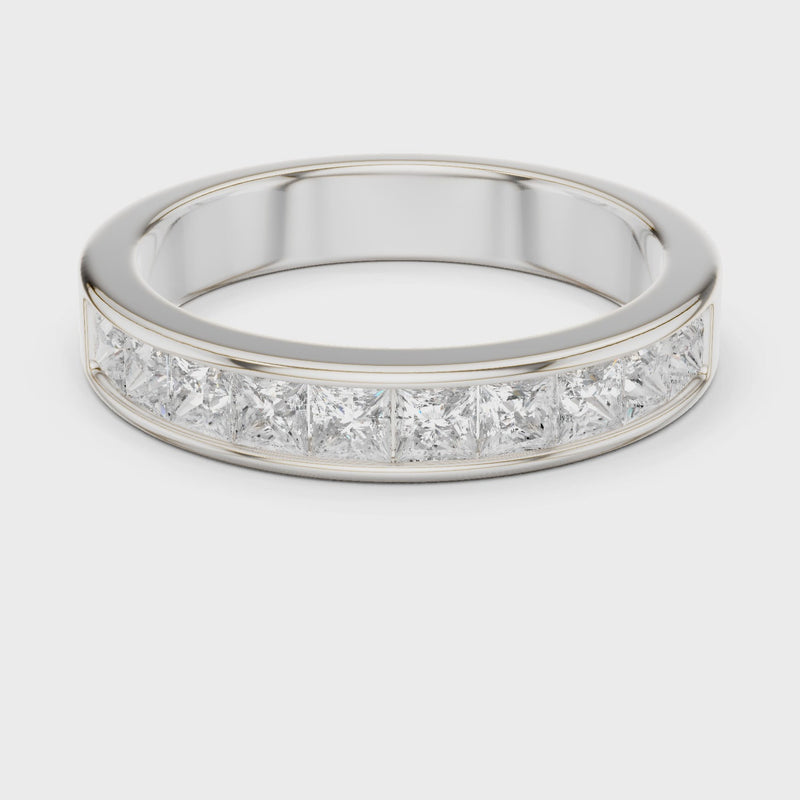 Princess Cut Channel Set Half Eternity Ring in 1 Carat Lab Diamond