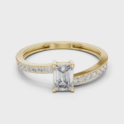 Emerald Shape Lab Diamond Bypass Trendy Ring