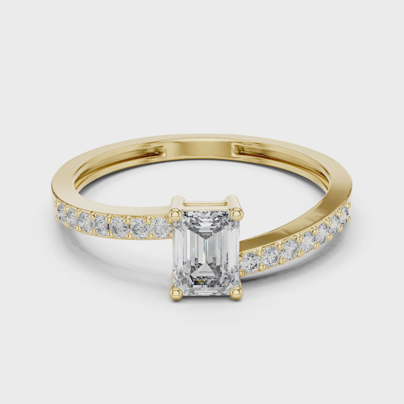 Emerald Shape Lab Diamond Bypass Trendy Ring
