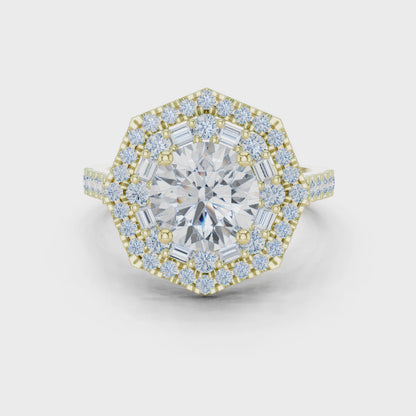 1.5 Carat Lab Grown Diamond Hexagon Double Halo Engagement Bridal Ring