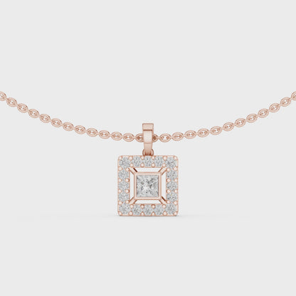 Royal Minimalism Halo Princess Pendant Necklace in Lab Diamonds
