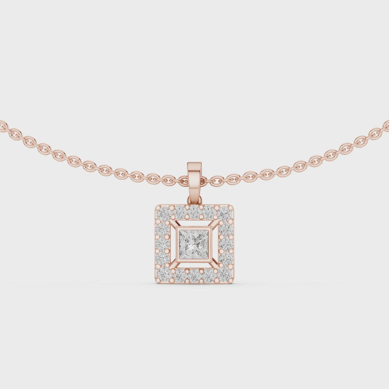 Royal Minimalism Halo Princess Pendant Necklace in Lab Diamonds